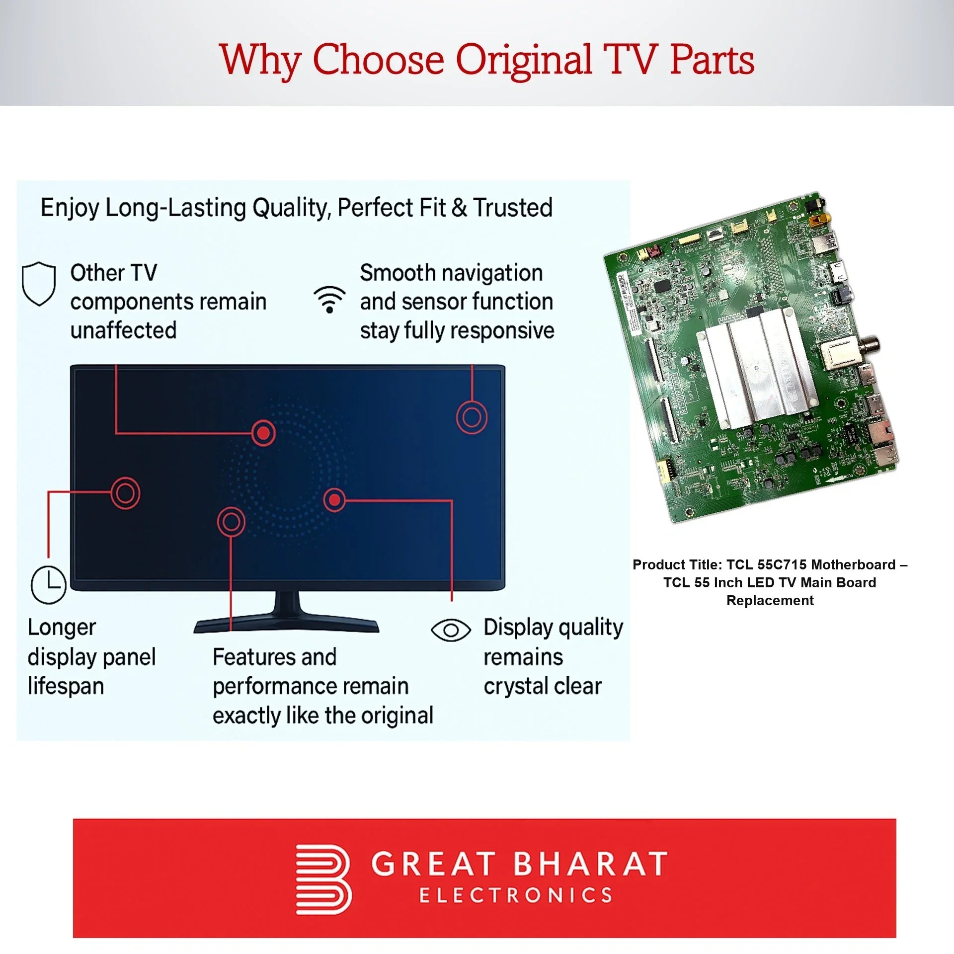 TCL 55C715 Motherboard – TCL 55 Inch LED TV Main Board Replacement - Great Bharat Electronics