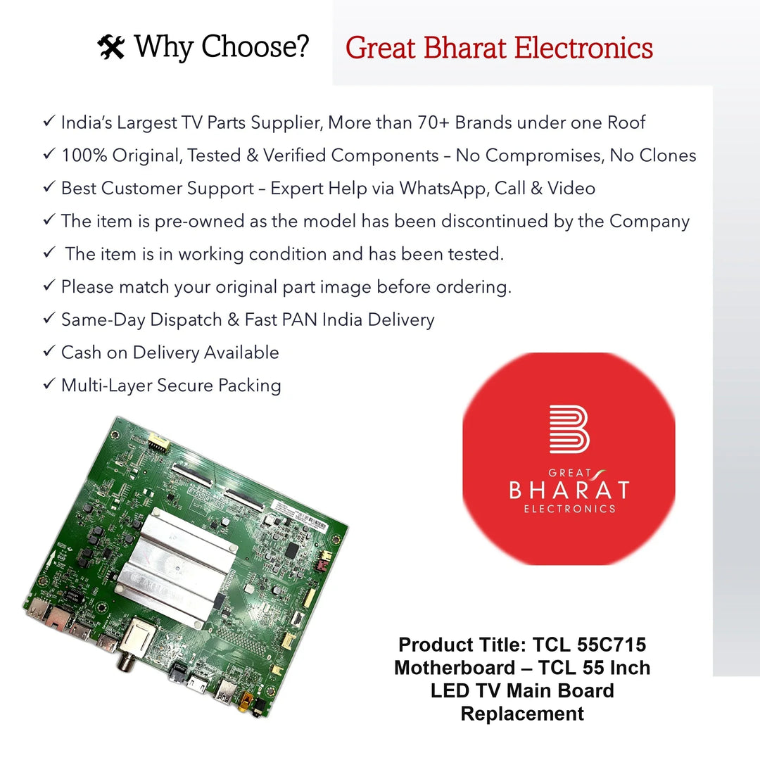 TCL 55C715 Motherboard – TCL 55 Inch LED TV Main Board Replacement - Great Bharat Electronics