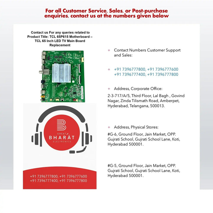 TCL 65P615 Motherboard – TCL 65 Inch LED TV Main Board Replacement - Great Bharat Electronics