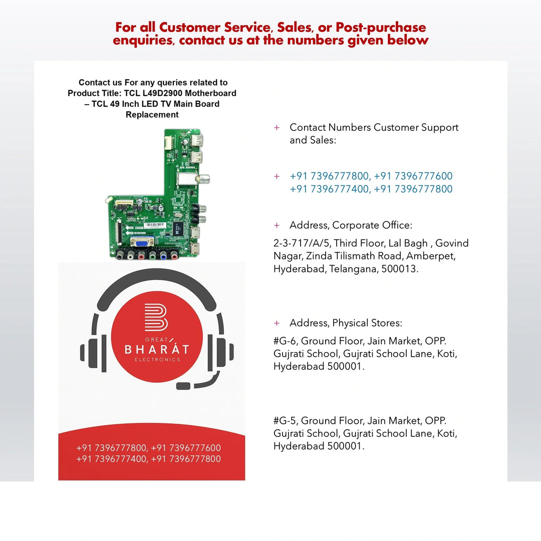 TCL L49D2900 Motherboard – TCL 49 Inch LED TV Main Board Replacement - Great Bharat Electronics