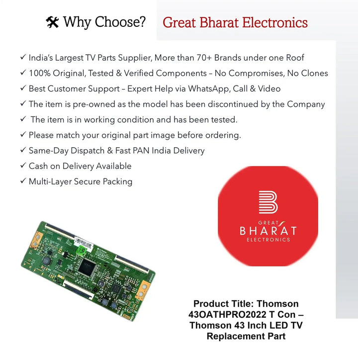 Thomson 43OATHPRO2022 T-Con Board – Thomson 43 Inch LED TV Replacement Part - Great Bharat Electronics