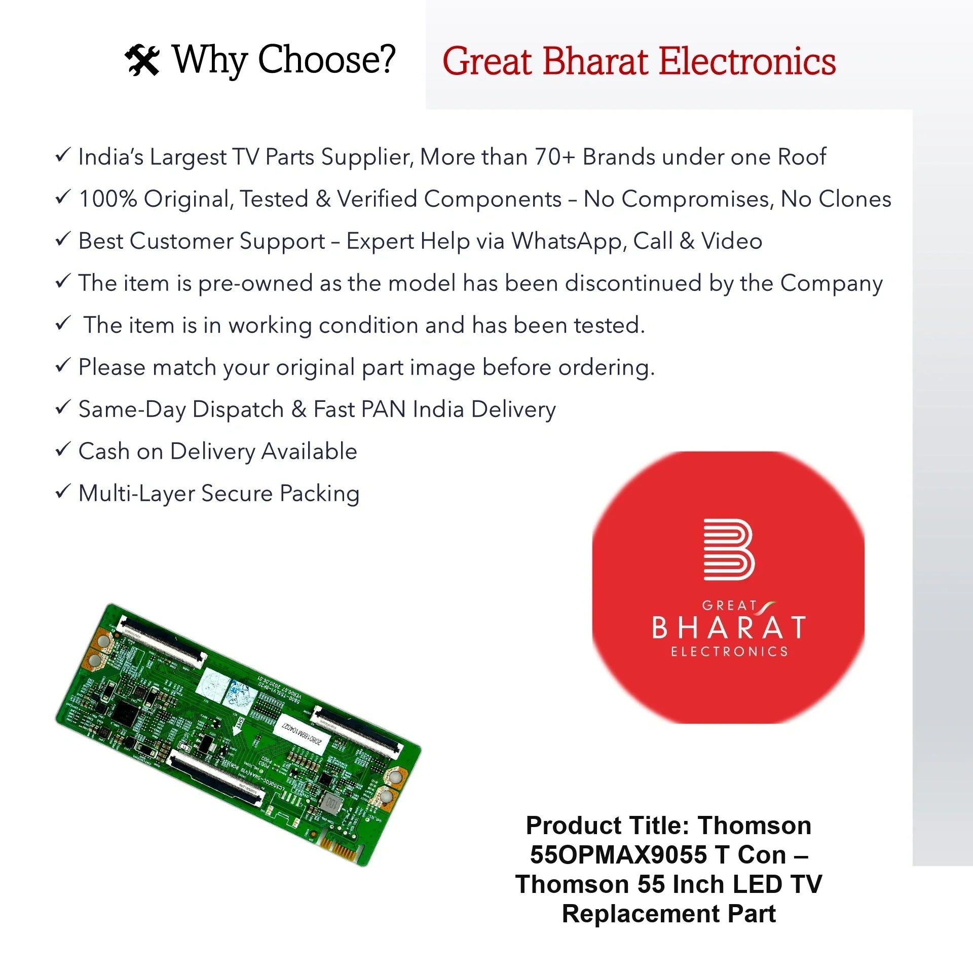 Thomson 55OPMAX9055 T-Con Board – Thomson 55 Inch LED TV Replacement Part - Great Bharat Electronics
