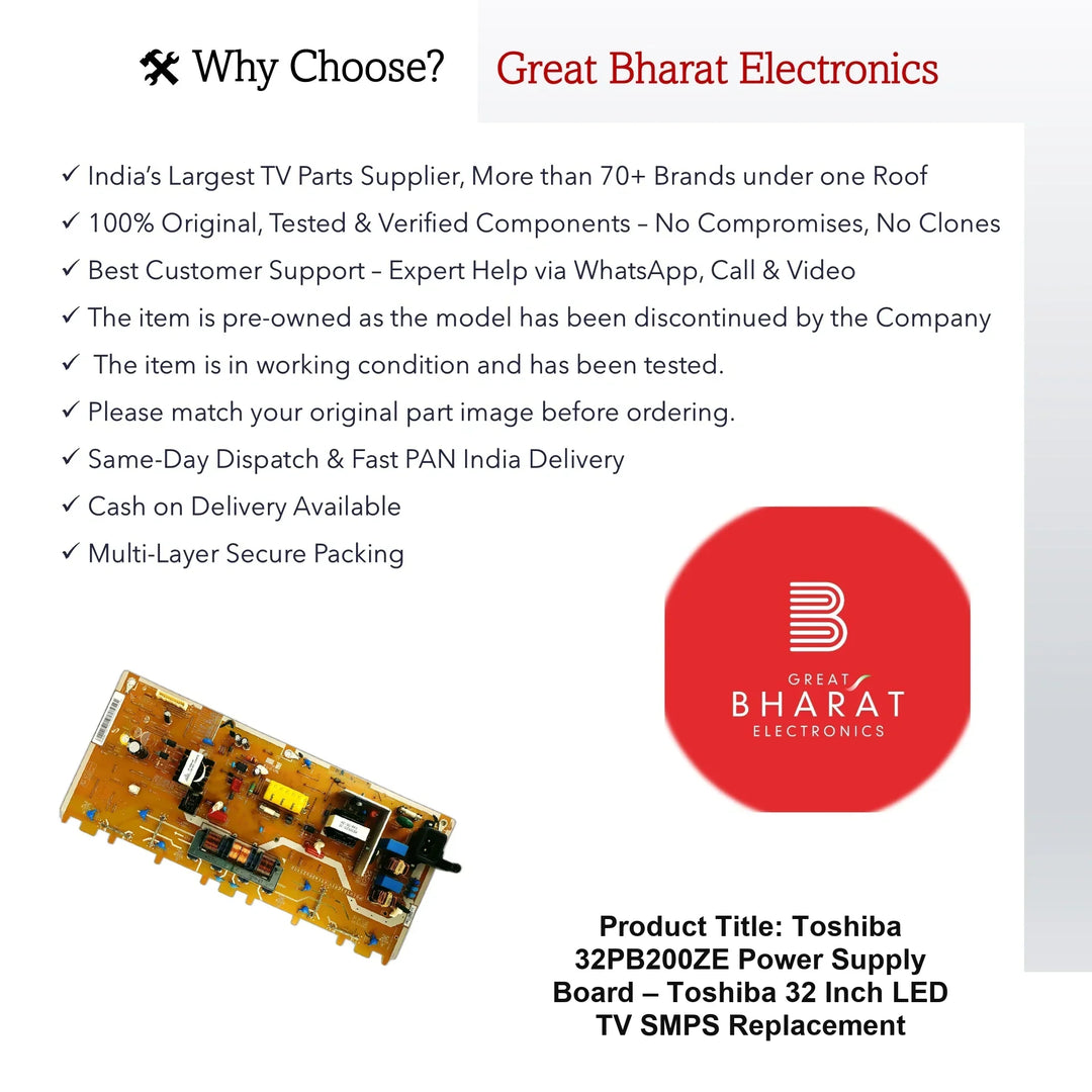 Toshiba 32PB200ZE Power Supply Board – Toshiba 32 Inch LED TV SMPS Replacement - Great Bharat Electronics