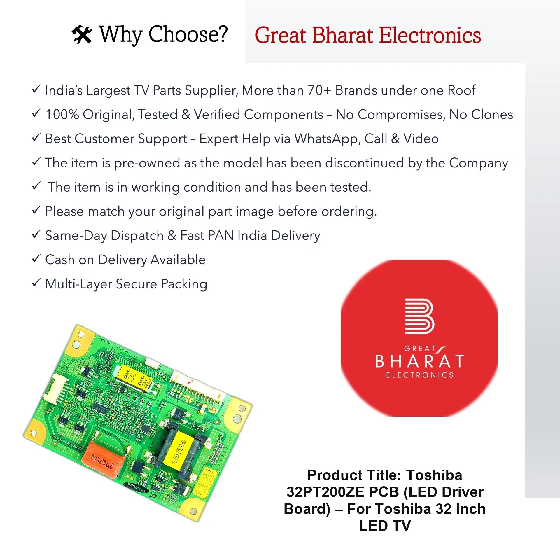Toshiba 32PT200ZE PCB (LED Driver Board) – For Toshiba 32 Inch LED TV - Great Bharat Electronics