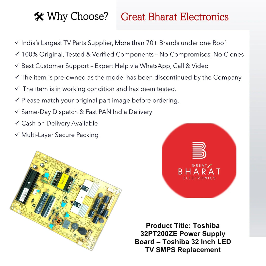 Toshiba 32PT200ZE Power Supply Board – Toshiba 32 Inch LED TV SMPS Replacement - Great Bharat Electronics