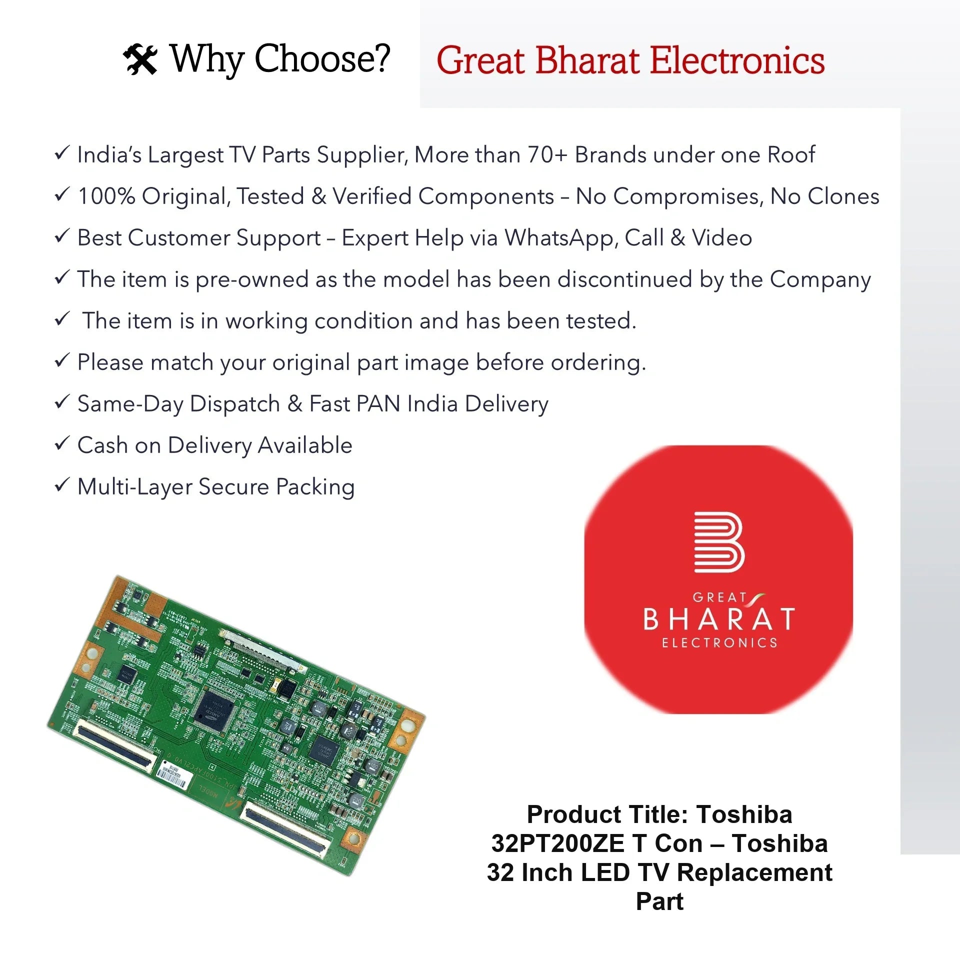 Toshiba 32PT200ZE T-Con Board – Toshiba 32 Inch LED TV Replacement Part - Great Bharat Electronics