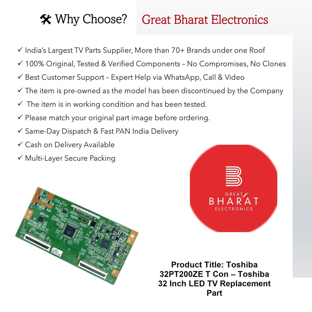 Toshiba 32PT200ZE T-Con Board – Toshiba 32 Inch LED TV Replacement Part - Great Bharat Electronics