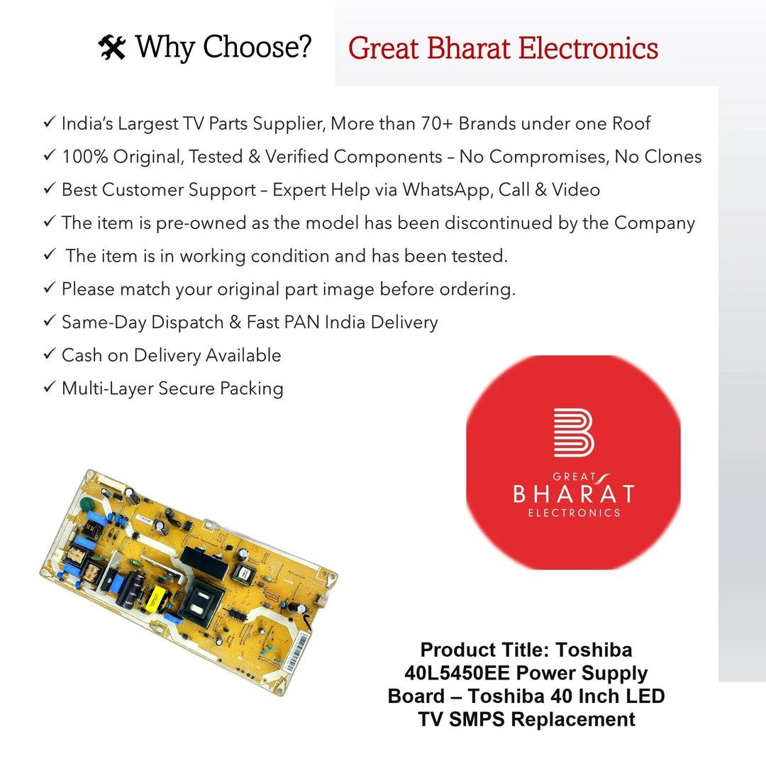 Toshiba 40L5450EE Power Supply Board – Toshiba 40 Inch LED TV SMPS Replacement - Great Bharat Electronics