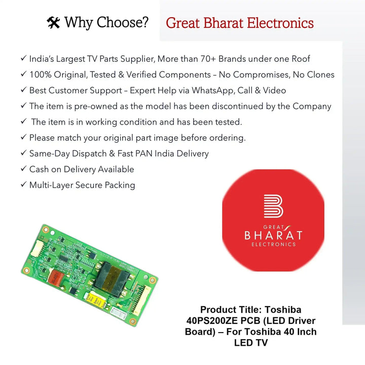 Toshiba 40PS200ZE PCB (LED டிரைவர் போர்டு) – இதற்காக Toshiba 40 அங்குலம் LED TV - Great Bharat Electronics