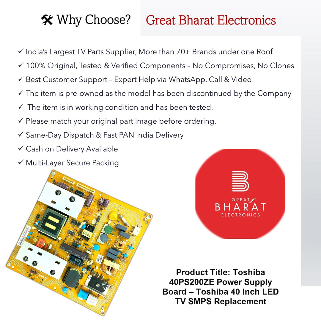 Toshiba 40PS200ZE Power Supply Board – Toshiba 40 Inch LED TV SMPS Replacement - Great Bharat Electronics