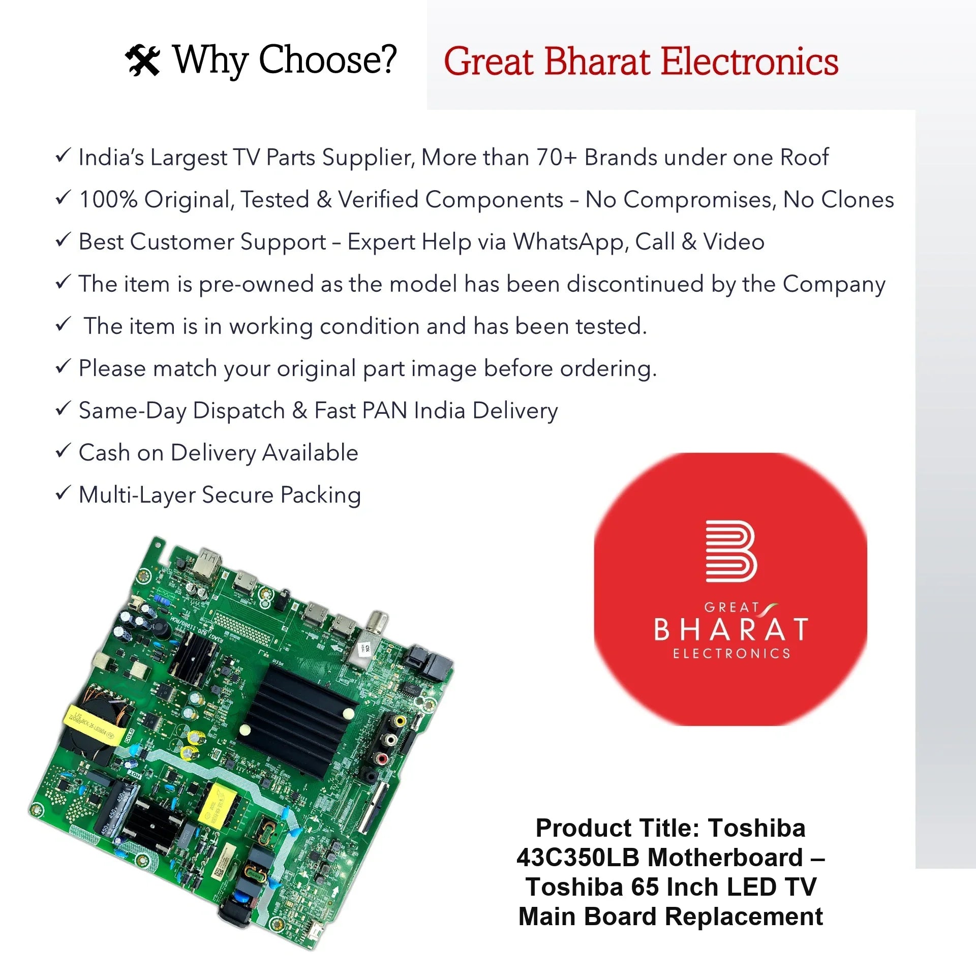 Toshiba 43C350LB Motherboard – Toshiba 65 Inch LED TV Main Board Replacement - Great Bharat Electronics