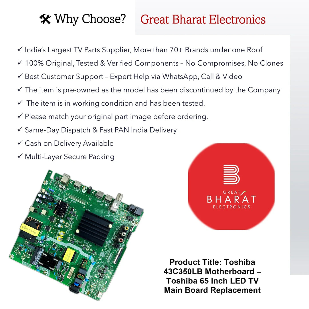 Toshiba 43C350LB Motherboard – Toshiba 65 Inch LED TV Main Board Replacement - Great Bharat Electronics