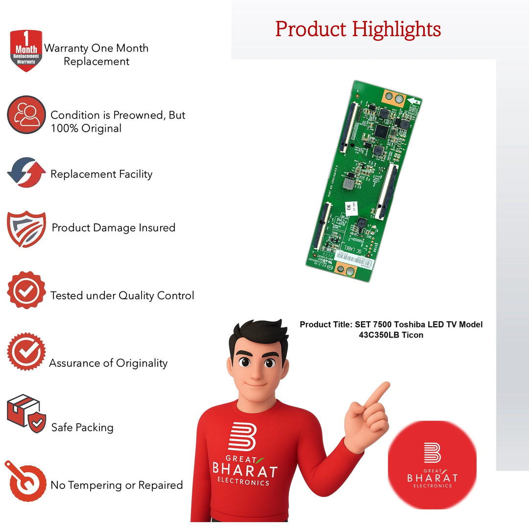 Toshiba 43C350LB T-Con Board – Original Toshiba 43 Inch LED TV Part - Great Bharat Electronics