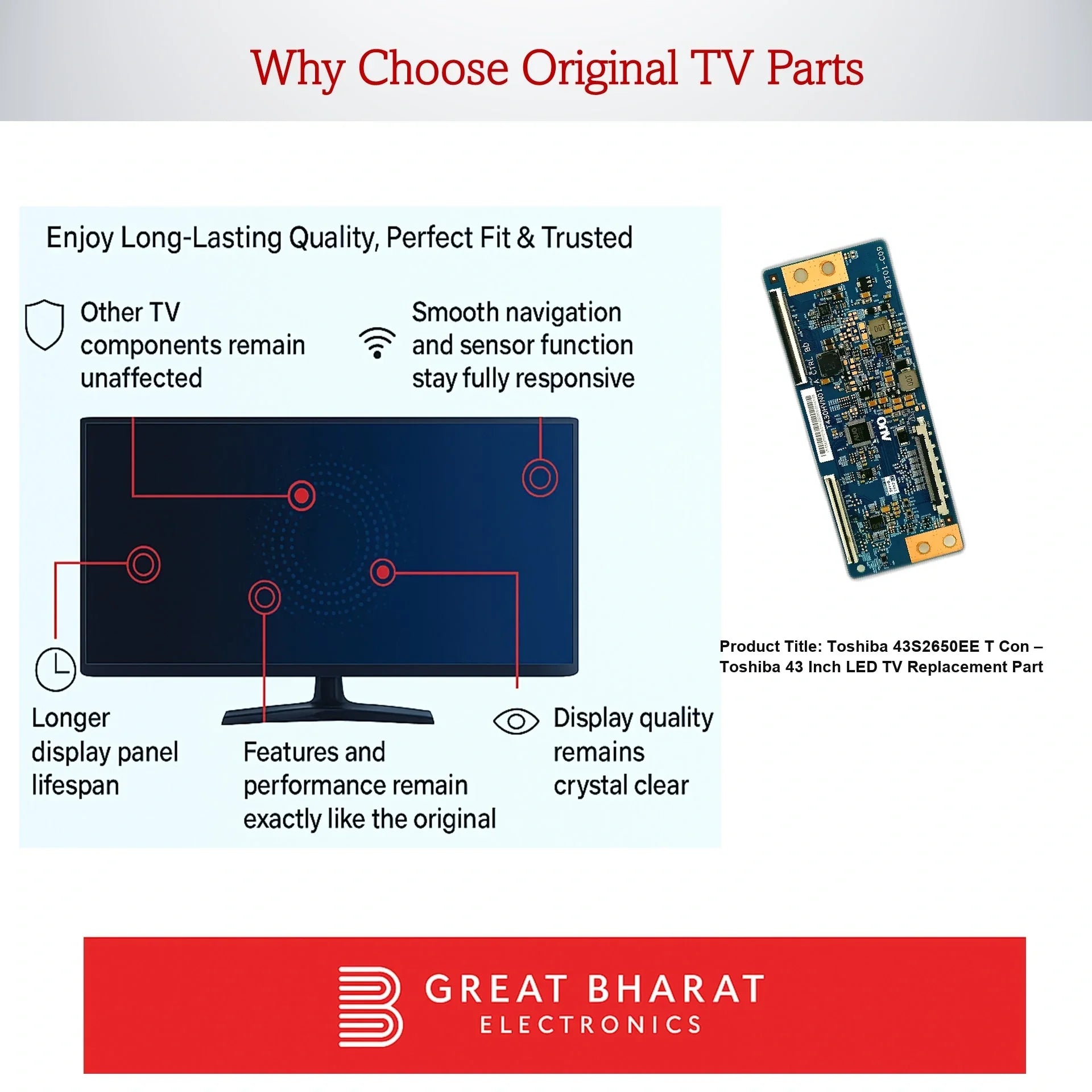 Toshiba 43S2650EE T-Con Board – Toshiba 43 Inch LED TV Replacement Part - Great Bharat Electronics