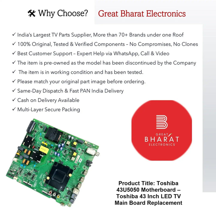 Toshiba 43U5050 Motherboard – Toshiba 43 Inch LED TV Main Board Replacement - Great Bharat Electronics