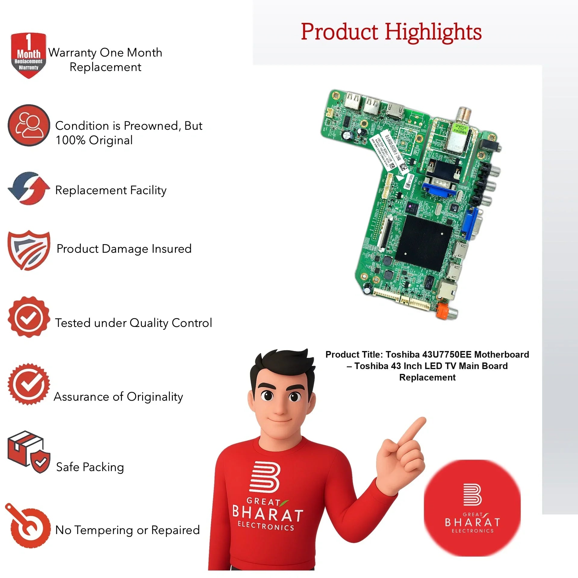 Toshiba 43U7750EE Motherboard – Toshiba 43 Inch LED TV Main Board Replacement - Great Bharat Electronics
