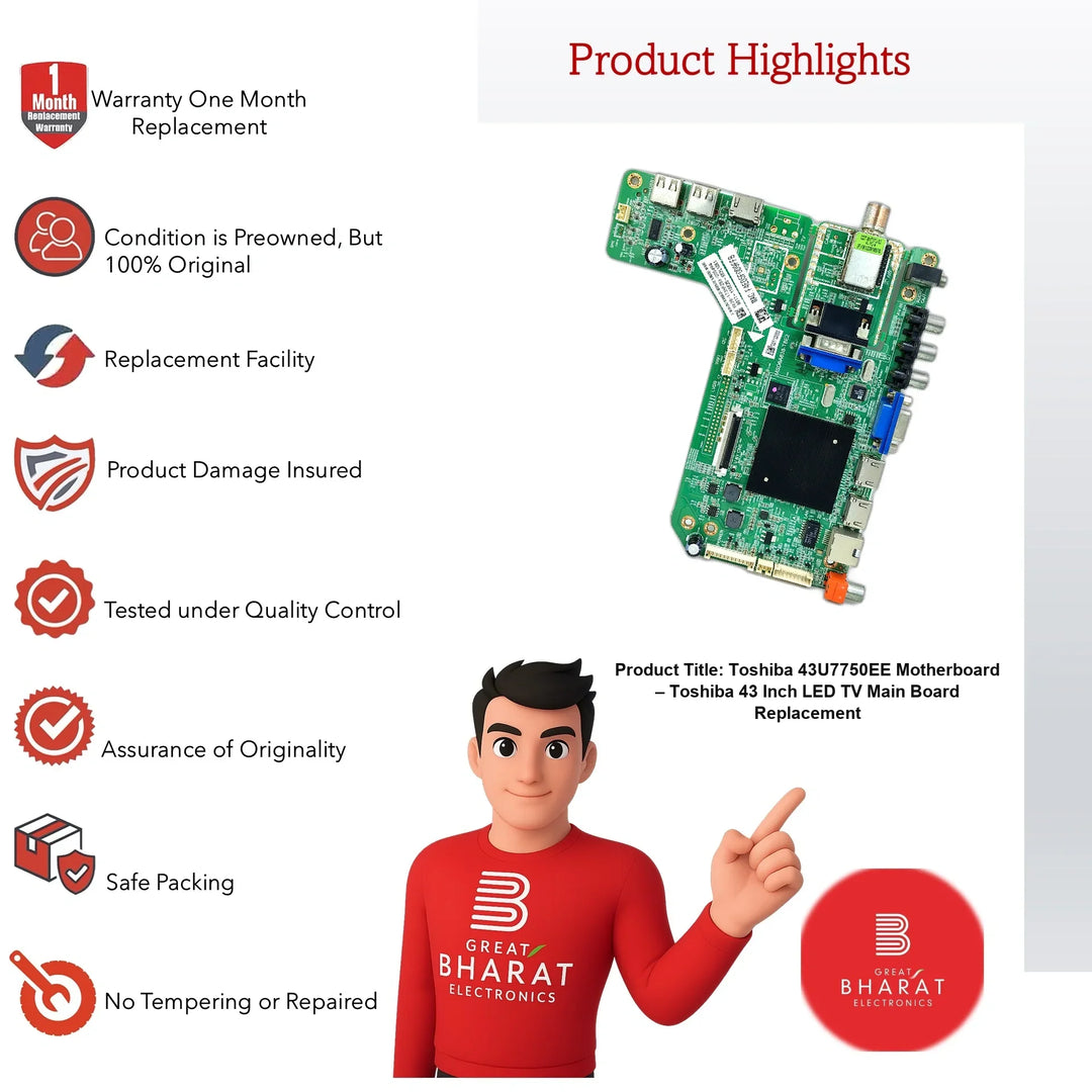 Toshiba 43U7750EE Motherboard – Toshiba 43 Inch LED TV Main Board Replacement - Great Bharat Electronics