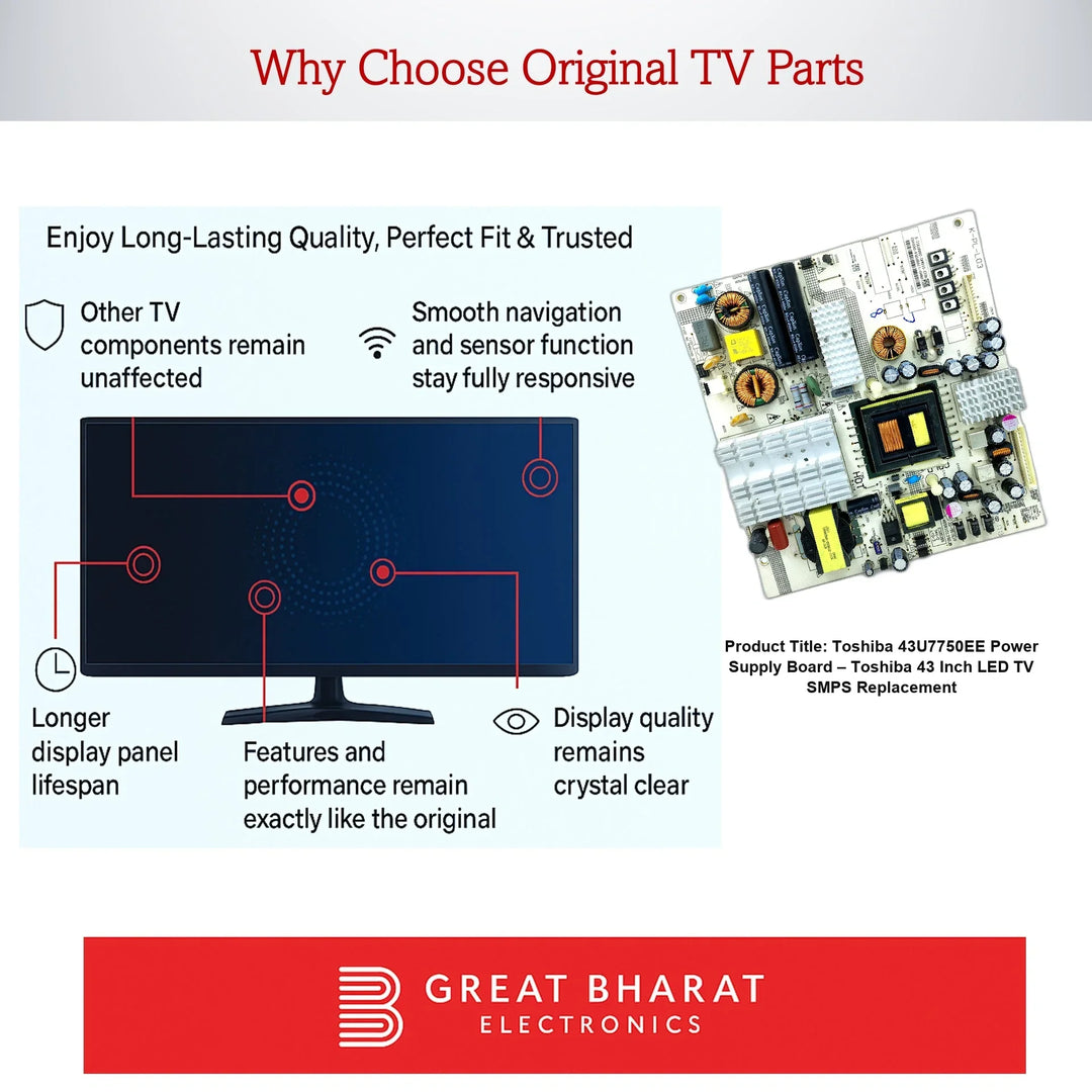 Toshiba 43U7750EE Power Supply Board – Toshiba 43 Inch LED TV SMPS Replacement - Great Bharat Electronics
