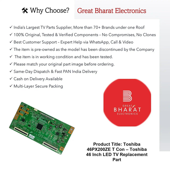 Toshiba 46PX200ZE T-Con Board – Toshiba 46 Inch LED TV Replacement Part - Great Bharat Electronics