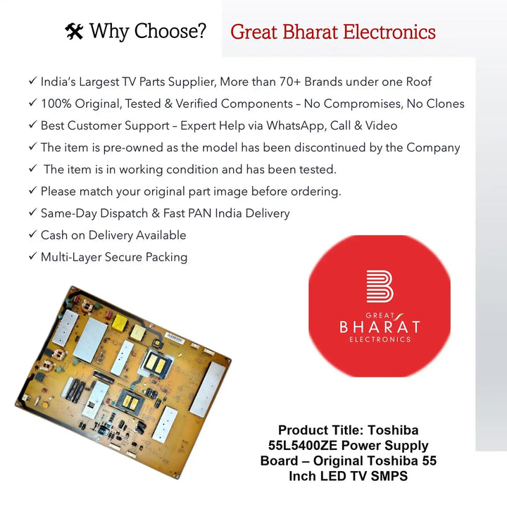 Toshiba 55L5400ZE Power Supply Board – Original Toshiba 55 Inch LED TV SMPS - Great Bharat Electronics