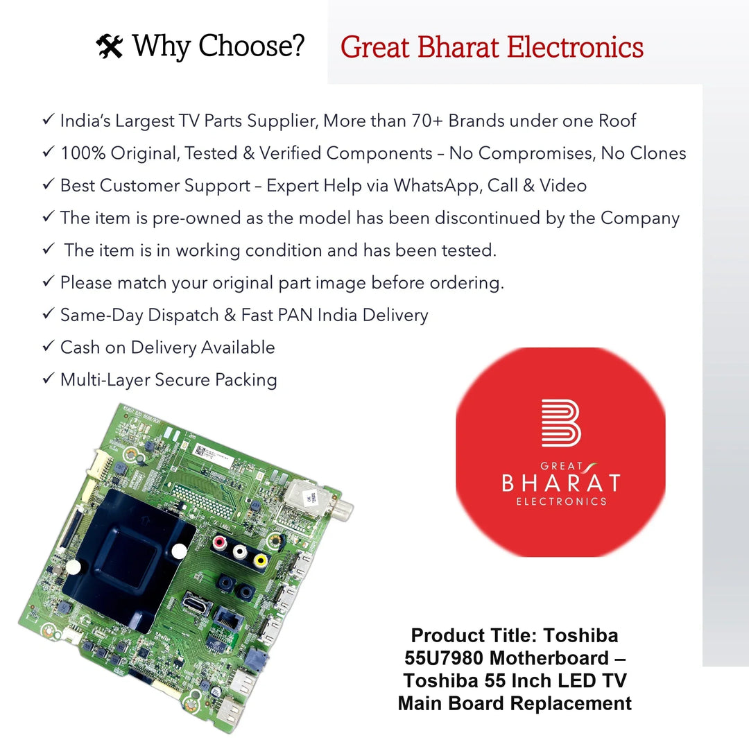 Toshiba 55U7980 Motherboard – Toshiba 55 Inch LED TV Main Board Replacement - Great Bharat Electronics