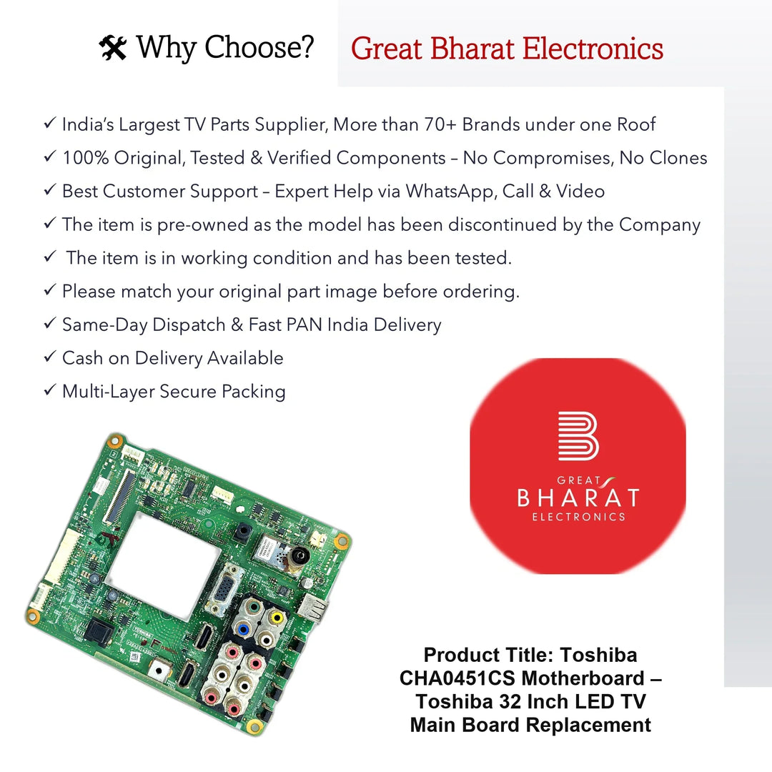 Toshiba CHA0451CS Motherboard – Toshiba 32 Inch LED TV Main Board Replacement - Great Bharat Electronics