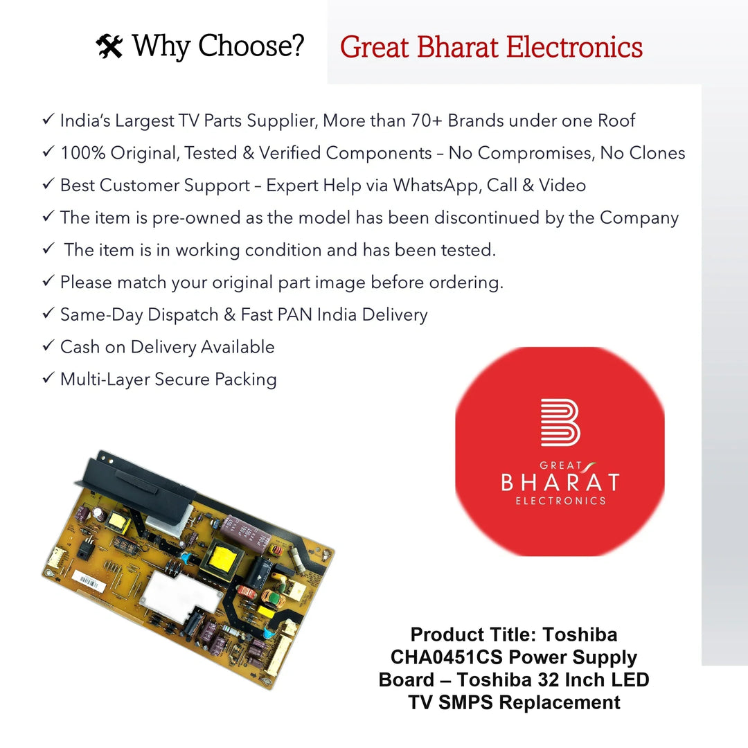 Toshiba CHA0451CS Power Supply Board – Toshiba 32 Inch LED TV SMPS Replacement - Great Bharat Electronics