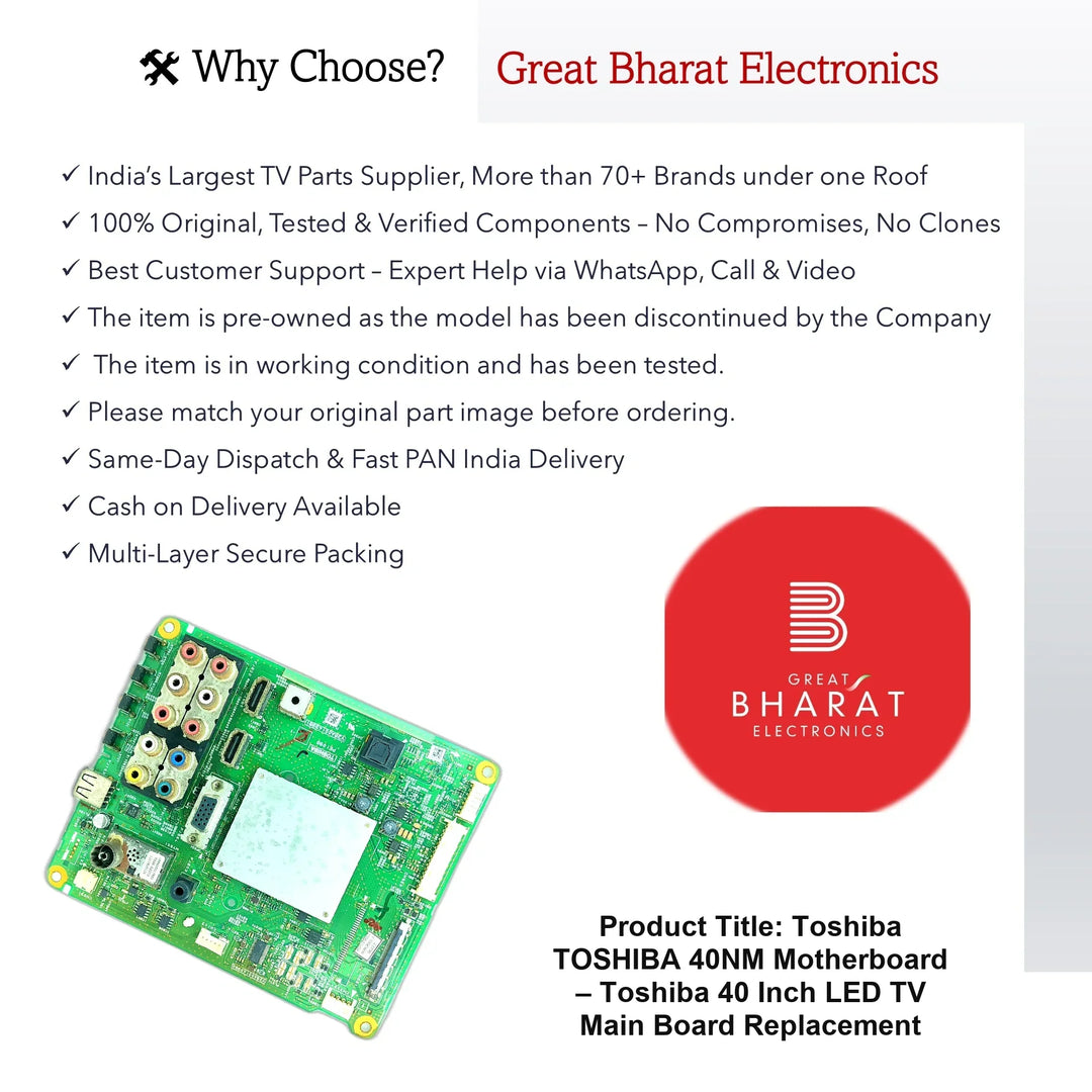 Toshiba TOSHIBA-40NM Motherboard – Toshiba 40 Inch LED TV Main Board Replacement - Great Bharat Electronics