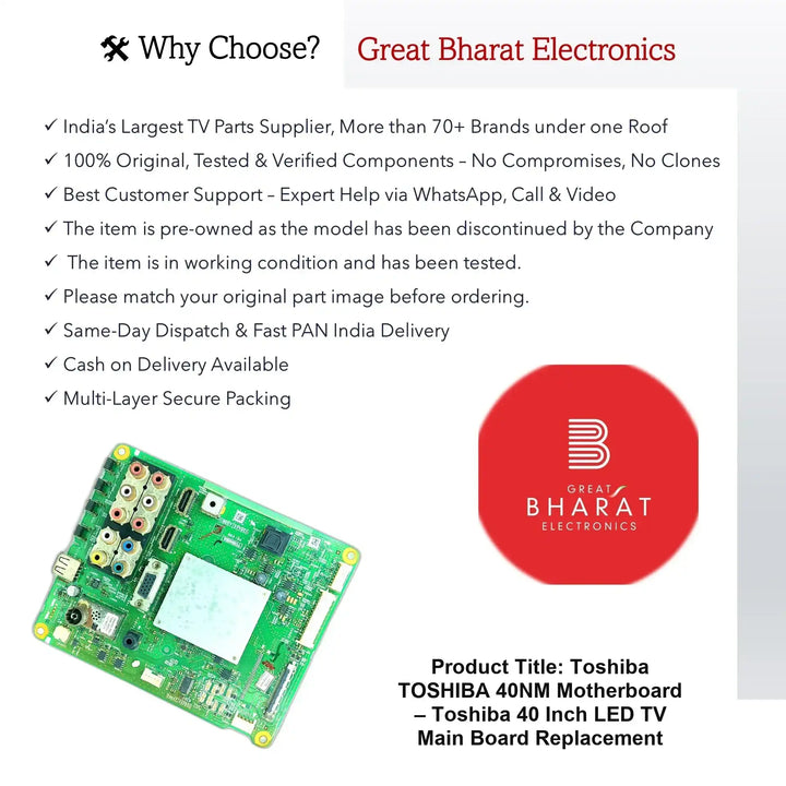 Toshiba TOSHIBA-40NM Motherboard – Toshiba 40 Inch LED TV Main Board Replacement - Great Bharat Electronics