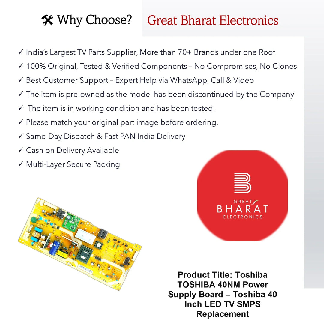 Toshiba TOSHIBA-40NM Power Supply Board – Toshiba 40 Inch LED TV SMPS Replacement - Great Bharat Electronics