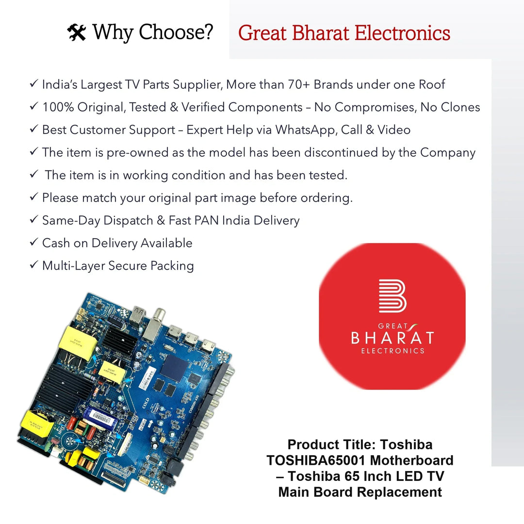 Toshiba TOSHIBA65001 Motherboard – Toshiba 65 Inch LED TV Main Board Replacement - Great Bharat Electronics