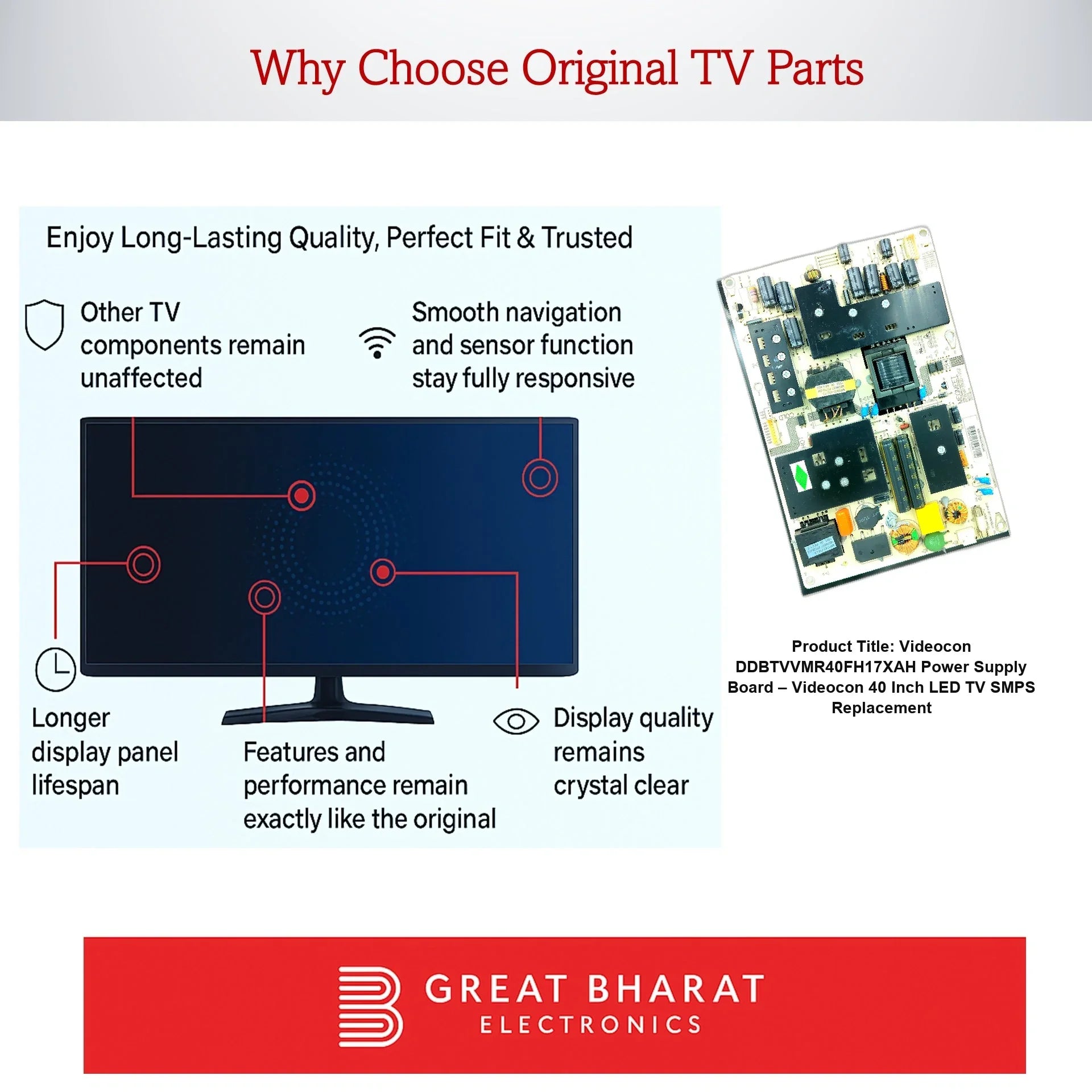 Videocon DDBTVVMR40FH17XAH Power Supply Board – Videocon 40 Inch LED TV SMPS Replacement - Great Bharat Electronics