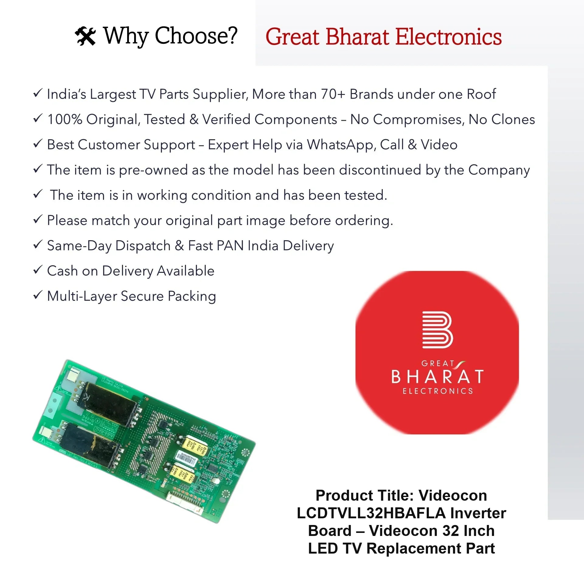 Videocon LCDTVLL32HBAFLA Inverter Board – Videocon 32 Inch LED TV Replacement Part - Great Bharat Electronics