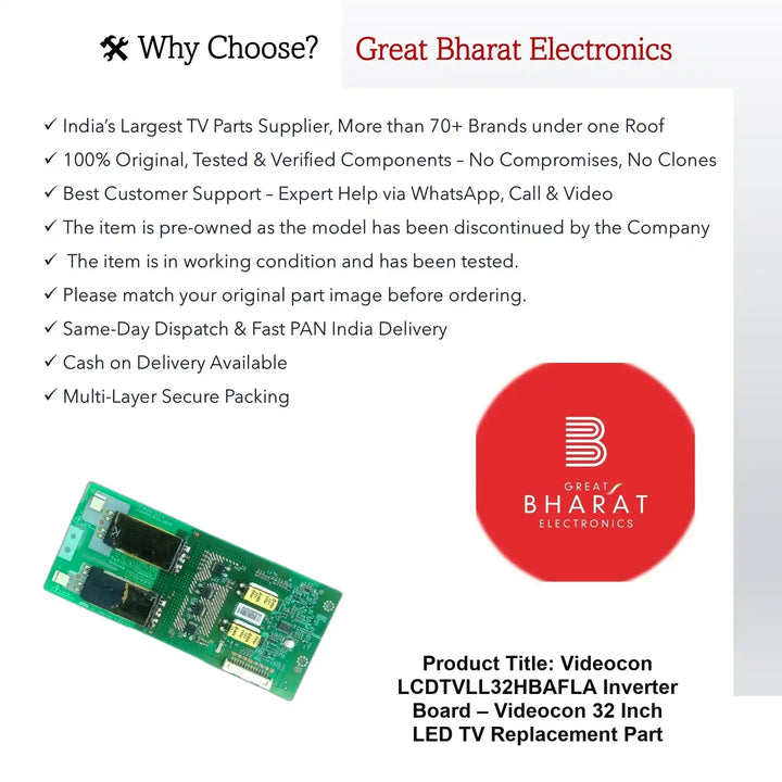 Videocon LCDTVLL32HBAFLA Inverter Board – Videocon 32 Inch LED TV Replacement Part - Great Bharat Electronics