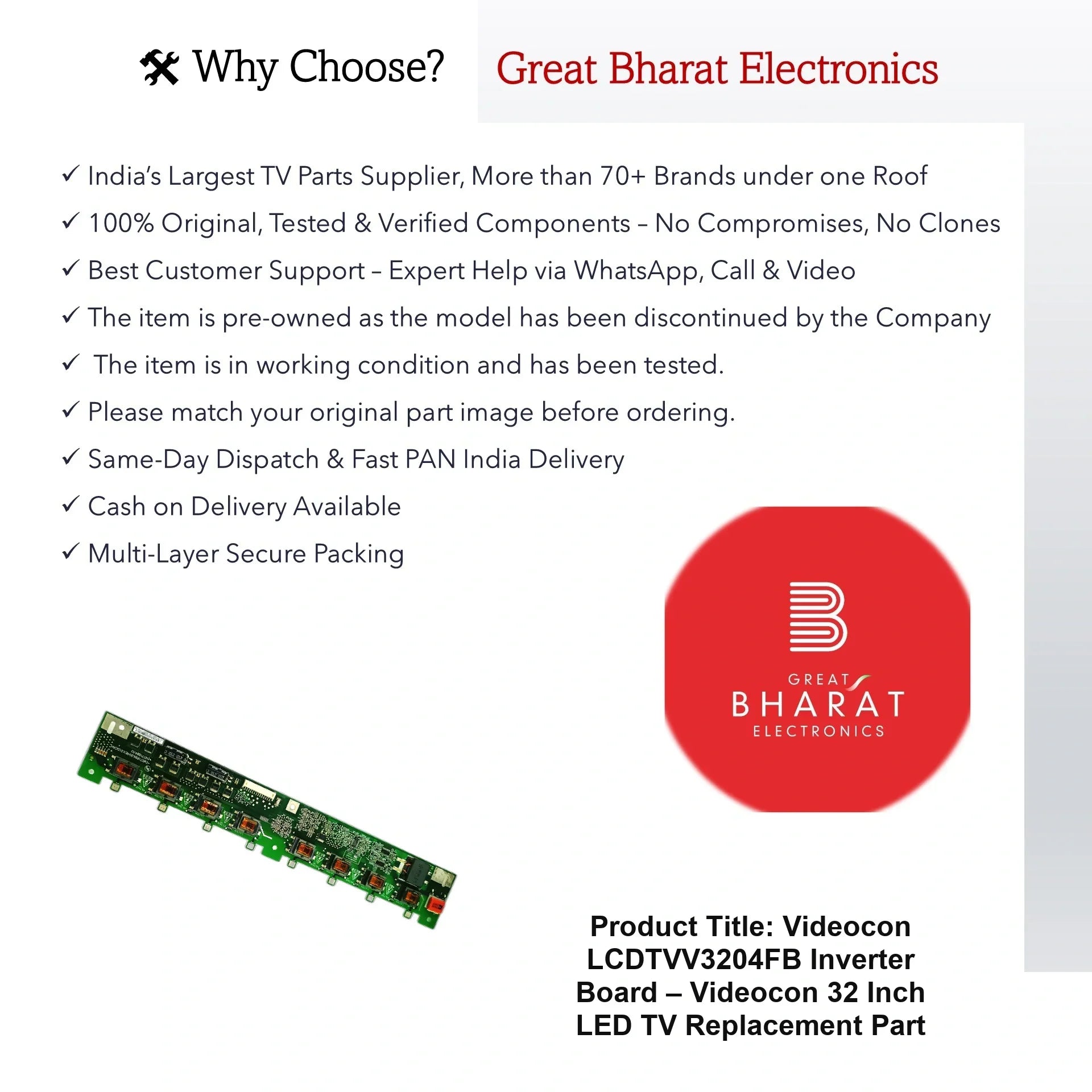 Videocon LCDTVV3204FB Inverter Board – Videocon 32 Inch LED TV Replacement Part - Great Bharat Electronics