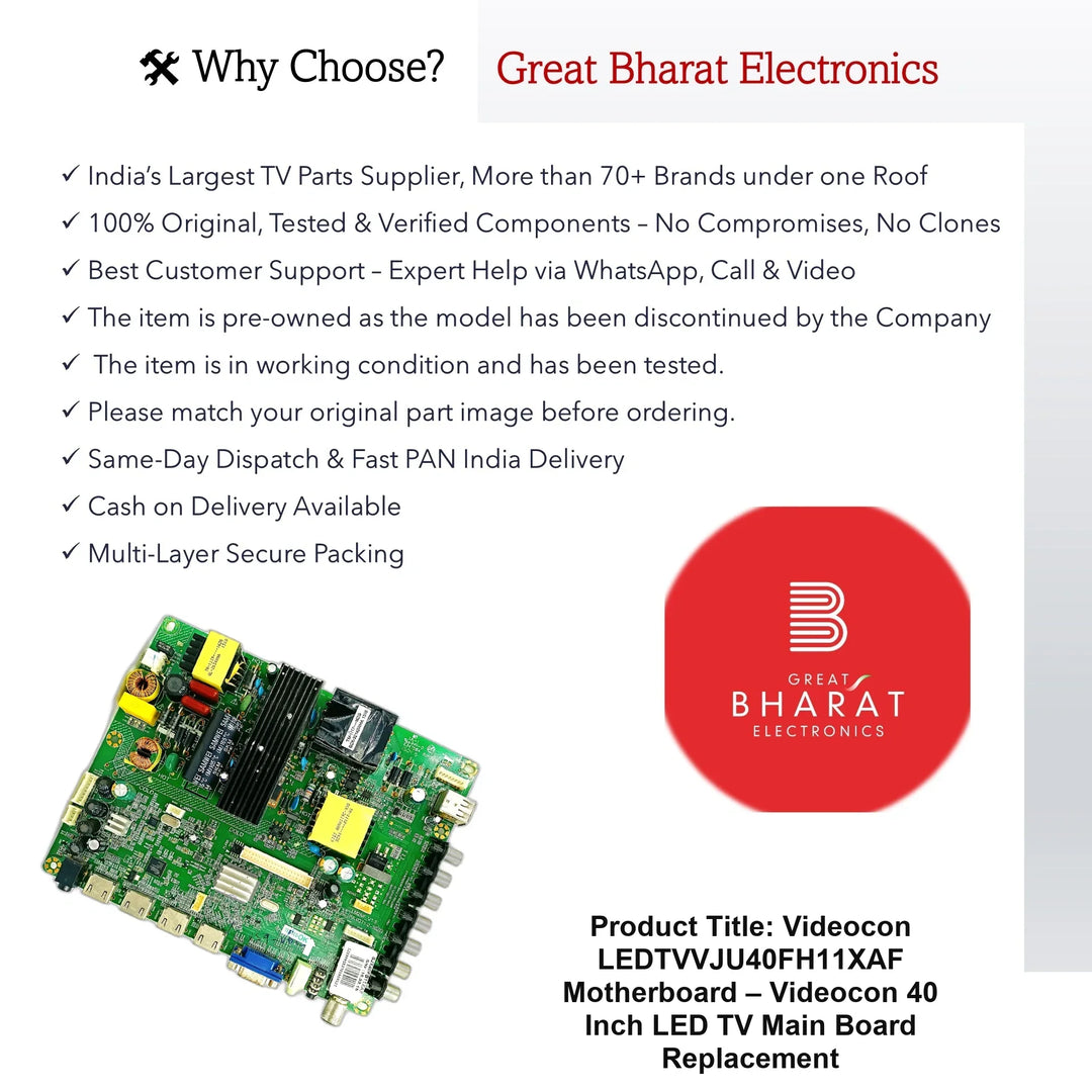 Videocon LEDTVVJU40FH11XAF Motherboard – Videocon 40 Inch LED TV Main Board Replacement - Great Bharat Electronics