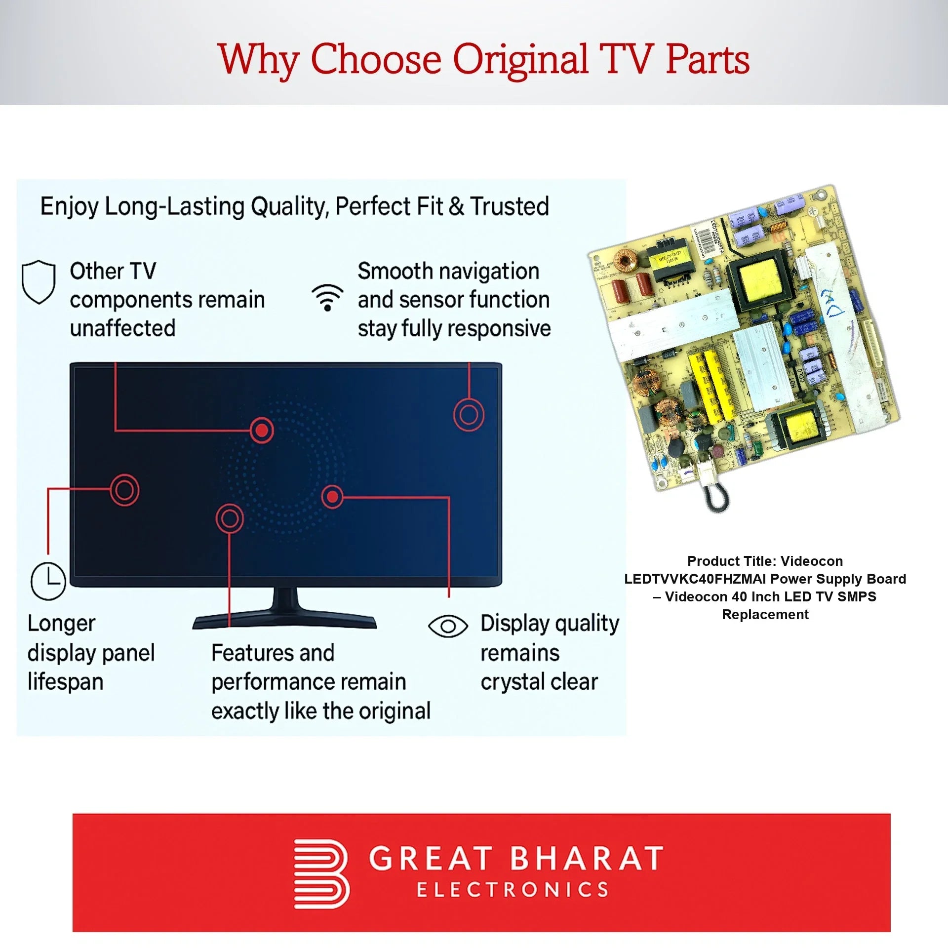 Videocon LEDTVVKC40FHZMAI Power Supply Board – Videocon 40 Inch LED TV SMPS Replacement - Great Bharat Electronics