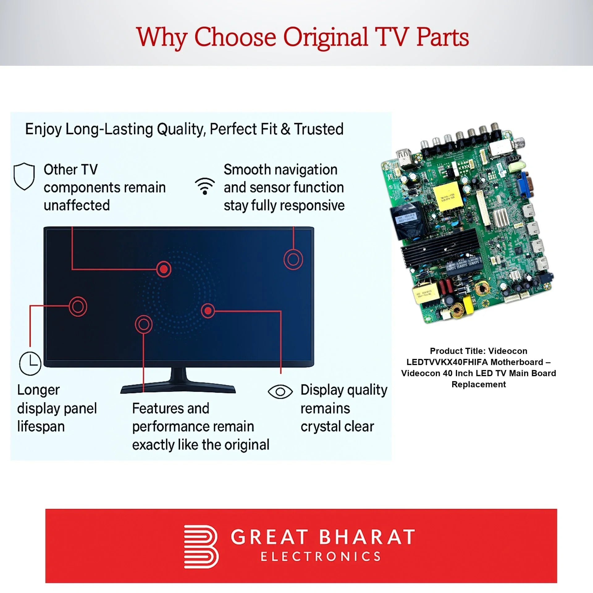 Videocon LEDTVVKX40FHIFA Motherboard – Videocon 40 Inch LED TV Main Board Replacement - Great Bharat Electronics