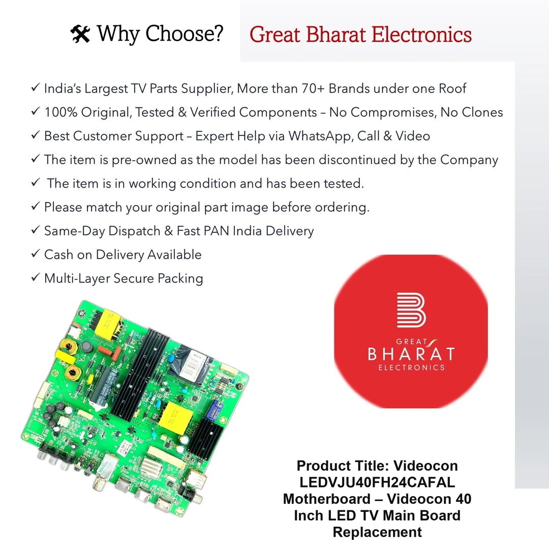 Videocon LEDVJU40FH24CAFAL Motherboard – Videocon 40 Inch LED TV Main Board Replacement - Great Bharat Electronics