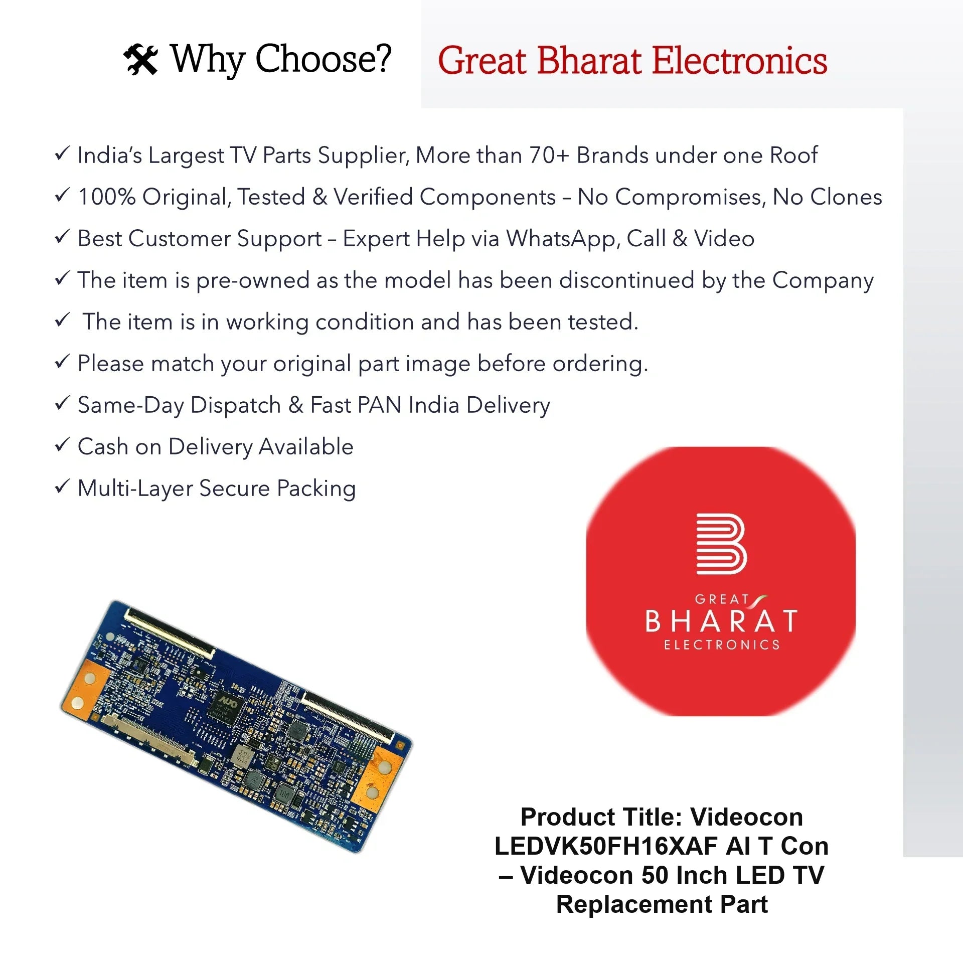 Videocon LEDVK50FH16XAF-AI T-Con Board – Videocon 50 Inch LED TV Replacement Part - Great Bharat Electronics