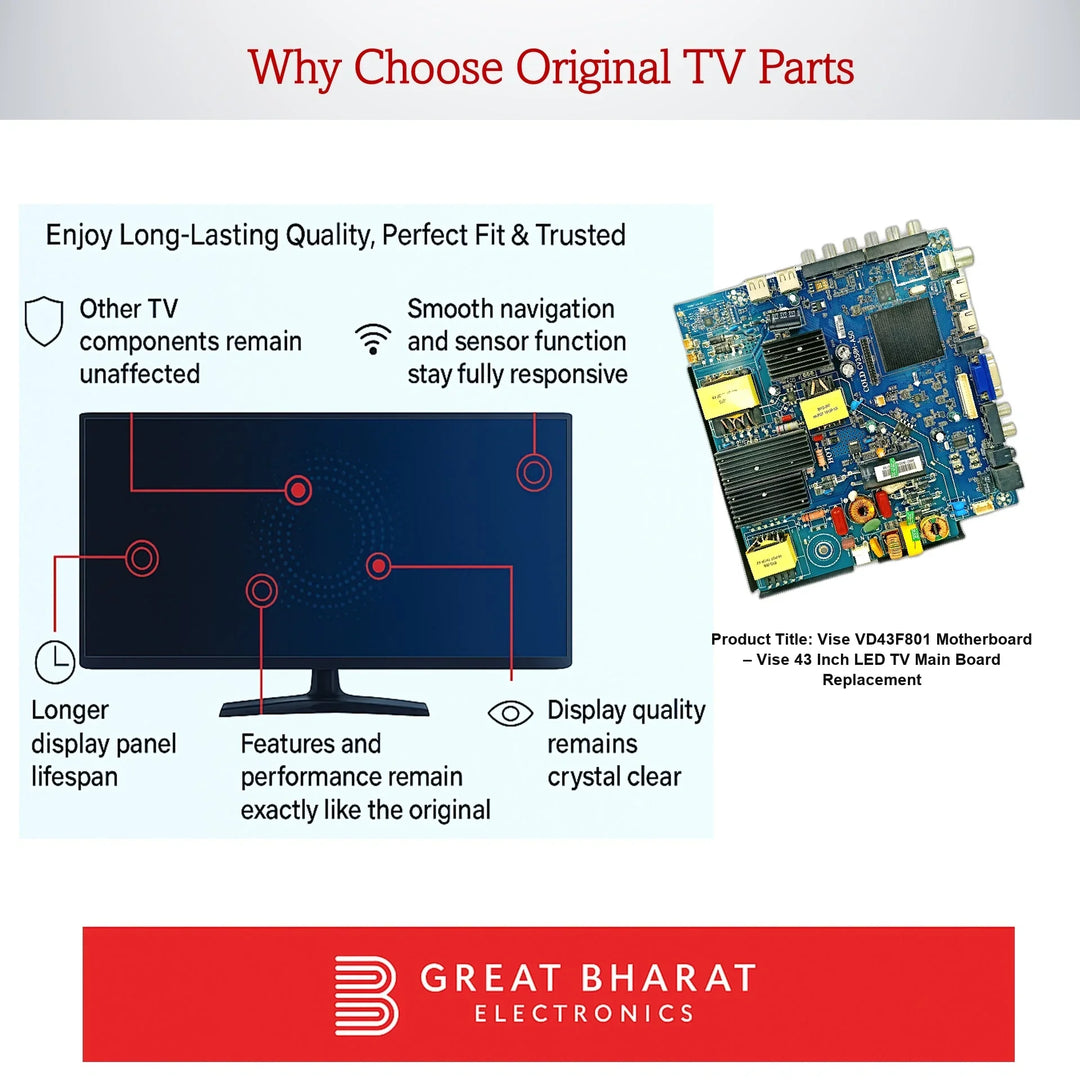 Vise VD43F801 Motherboard – Vise 43 Inch LED TV Main Board Replacement - Great Bharat Electronics