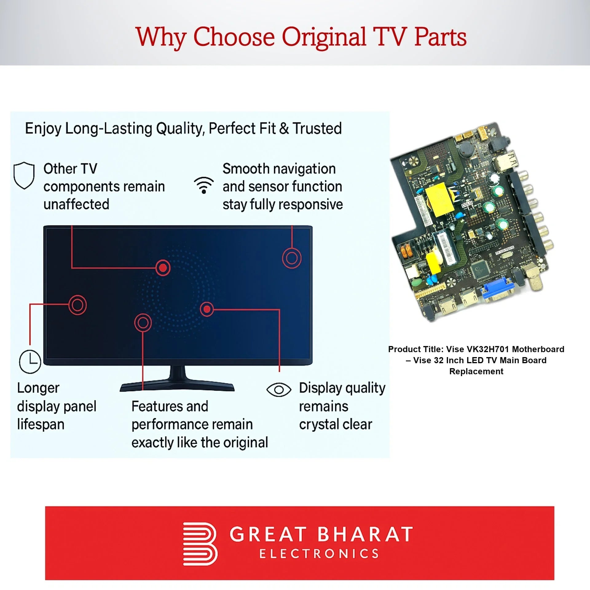 Vise VK32H701 Motherboard – Vise 32 Inch LED TV Main Board Replacement - Great Bharat Electronics