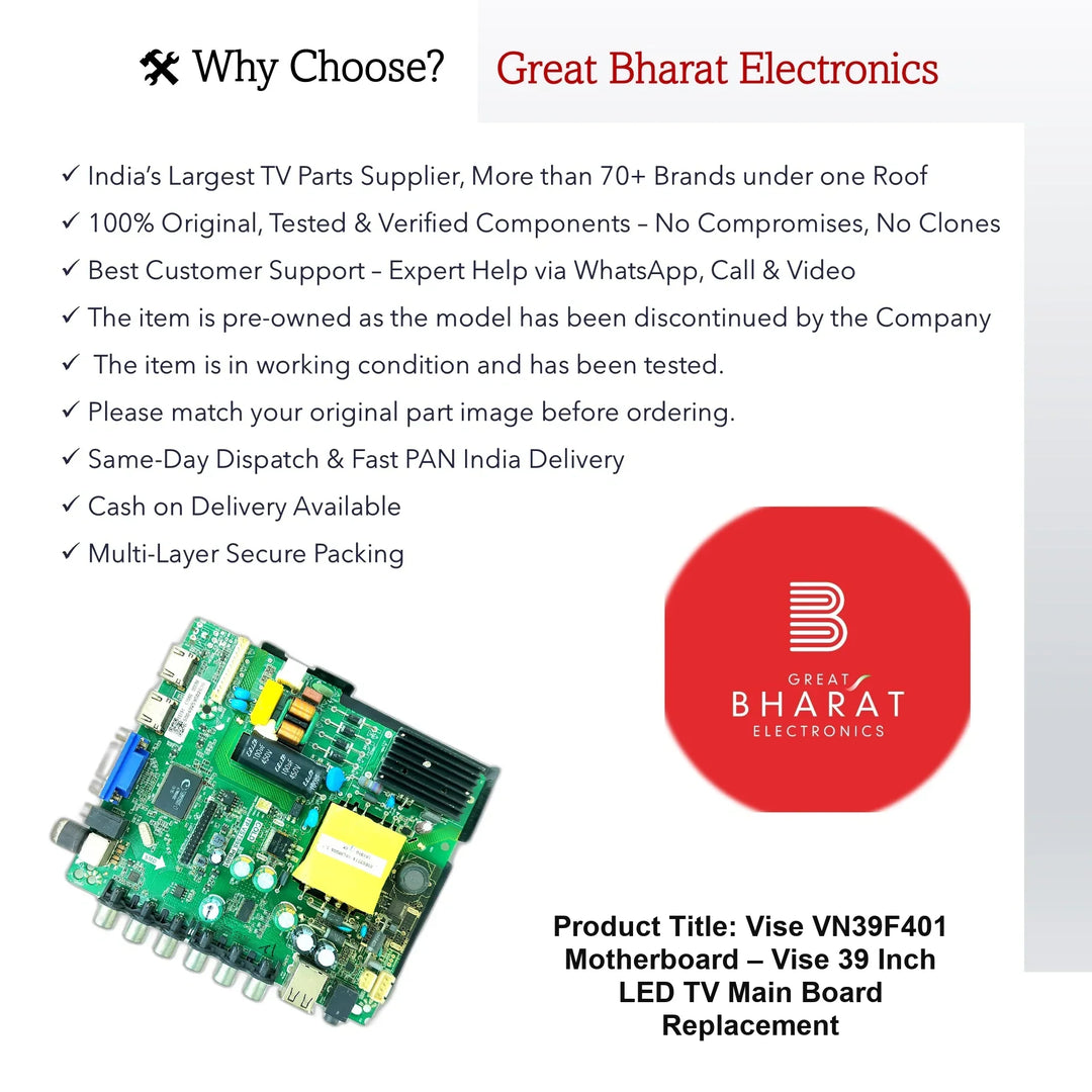 Vise VN39F401 Motherboard – Vise 39 Inch LED TV Main Board Replacement - Great Bharat Electronics
