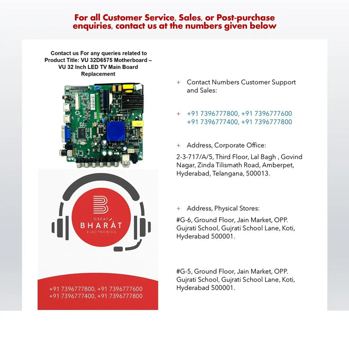 VU 32D6575 Motherboard – VU 32 Inch LED TV Main Board Replacement - Great Bharat Electronics