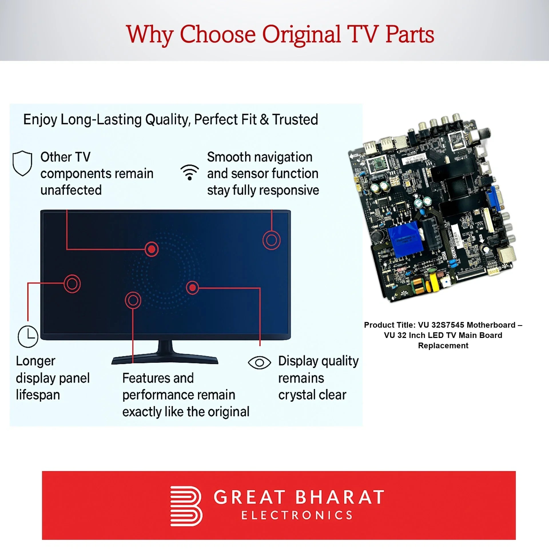 VU 32S7545 Motherboard – VU 32 Inch LED TV Main Board Replacement - Great Bharat Electronics