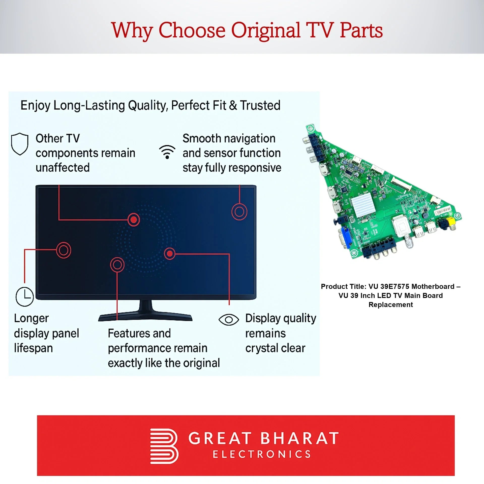 VU 39E7575 Motherboard – VU 39 Inch LED TV Main Board Replacement - Great Bharat Electronics