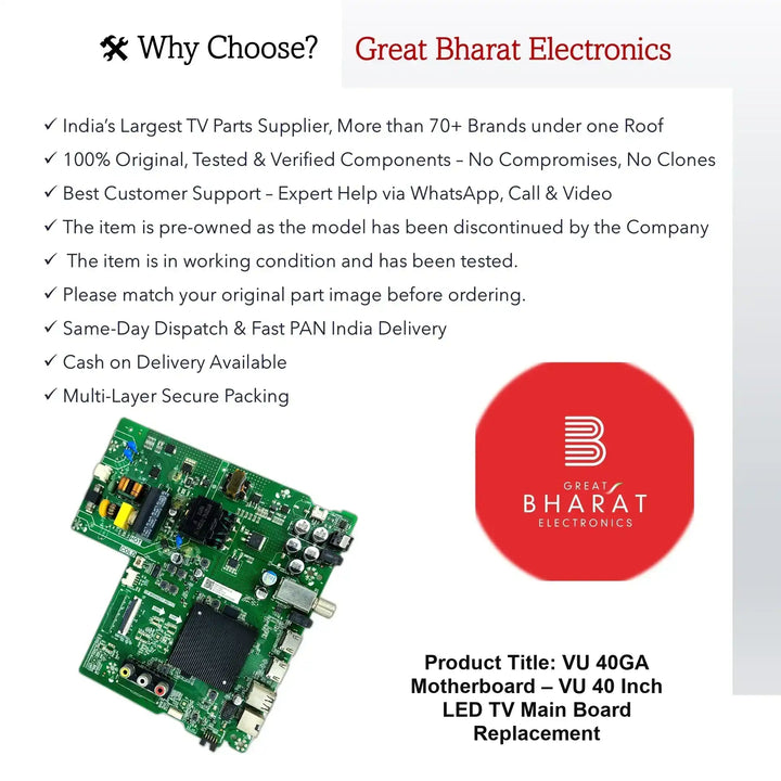 VU 40GA Motherboard – VU 40 Inch LED TV Main Board Replacement - Great Bharat Electronics