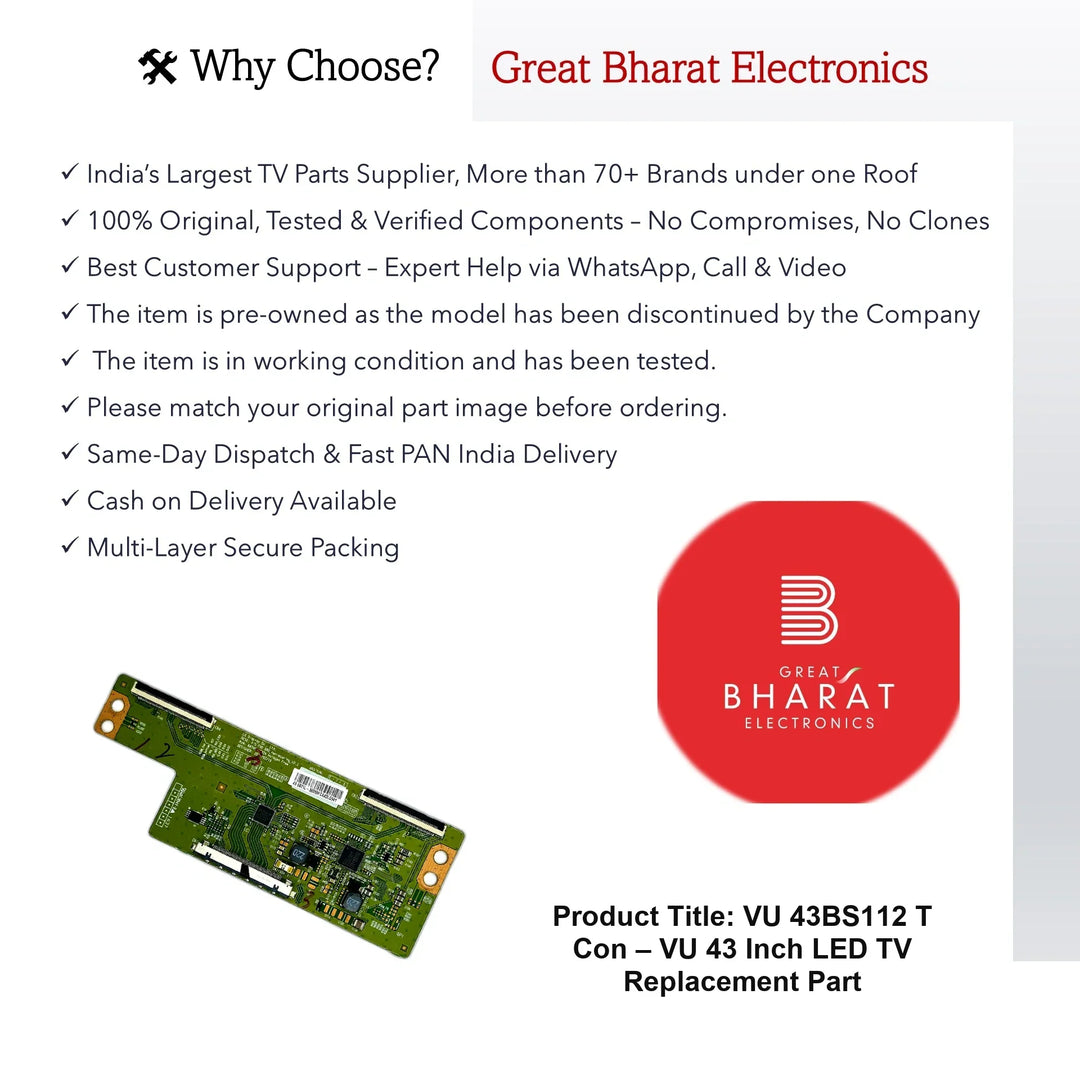 VU 43BS112 T-Con Board – VU 43 Inch LED TV Replacement Part - Great Bharat Electronics