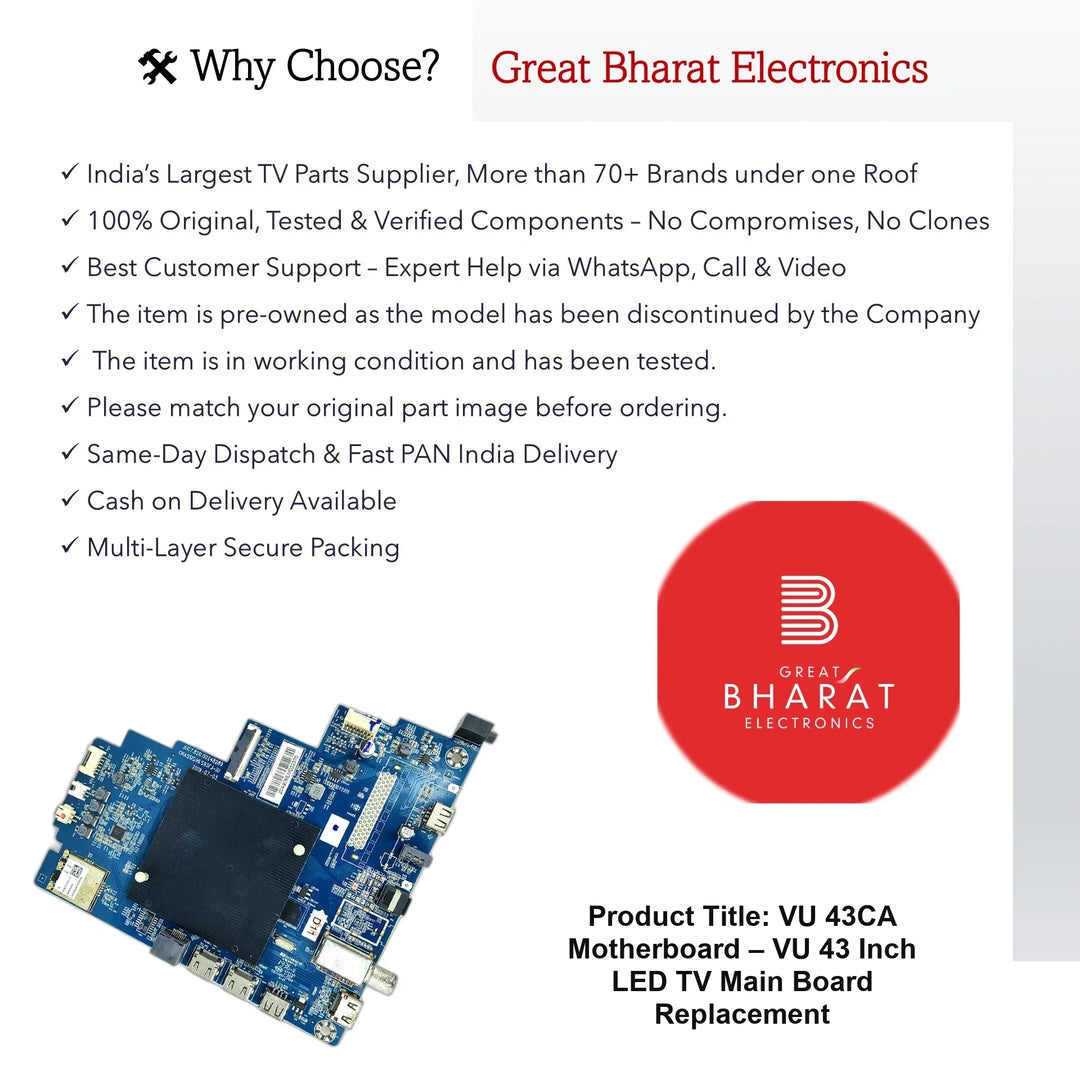 VU 43CA Motherboard – VU 43 Inch LED TV Main Board Replacement - Great Bharat Electronics