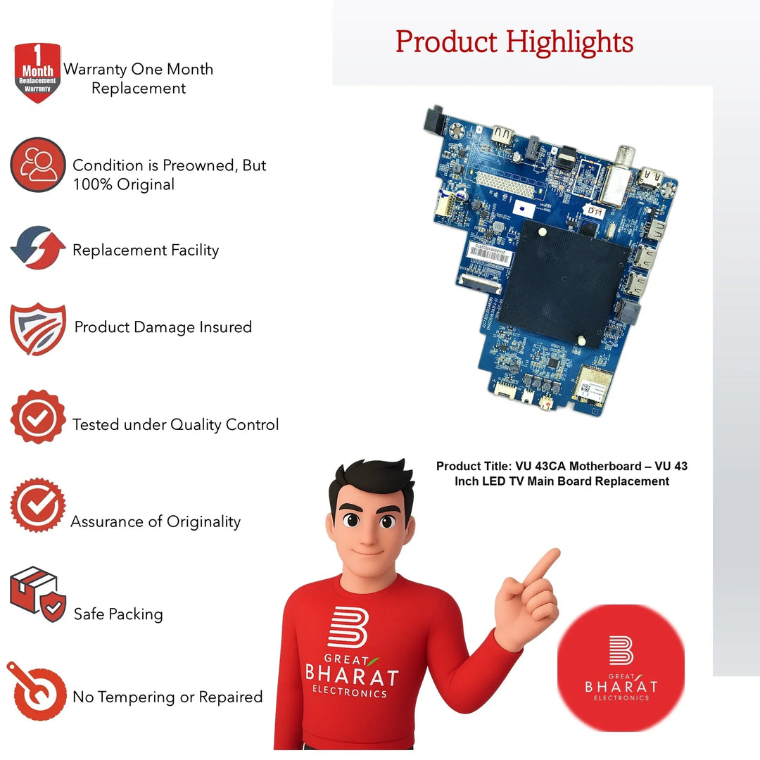 VU 43CA Motherboard – VU 43 Inch LED TV Main Board Replacement - Great Bharat Electronics